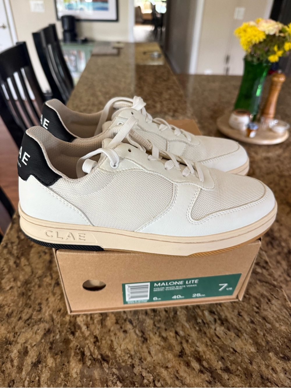 Clae Women’s Malone Lite Sneakers in Off-White with Black Heel Tab